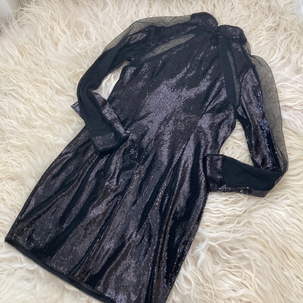 Aidan By Aidan Mattox Sequin & Mesh Inset Mock-Neck Long-Sleeve - Picture 10 of 13
